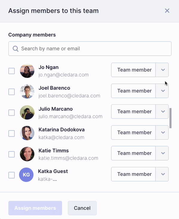Create and manage teams Cledara